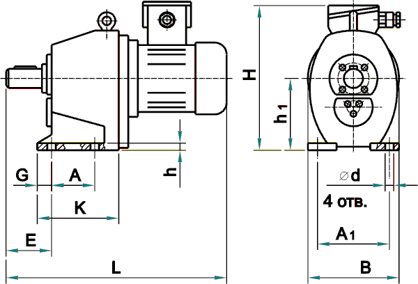 Мотор-редуктор 4МЦ2С-80: исполнение на лапах