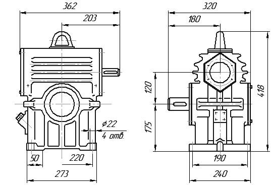 Редуктор РЧН-120: габаритные и присоединительные размеры