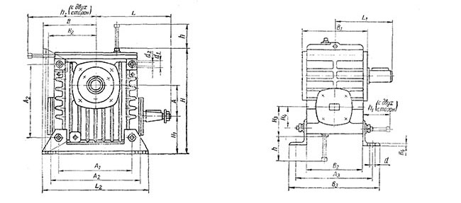 Редуктор РЧУ-125: габаритные и присоединительные размеры, веса редуктора