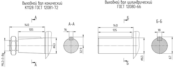 Мотор-редуктор 4МЦ2С-140: варианты исполнения выходного вала Мотор-редуктор 4МЦ2С-140: варианты исполнения выходного вала